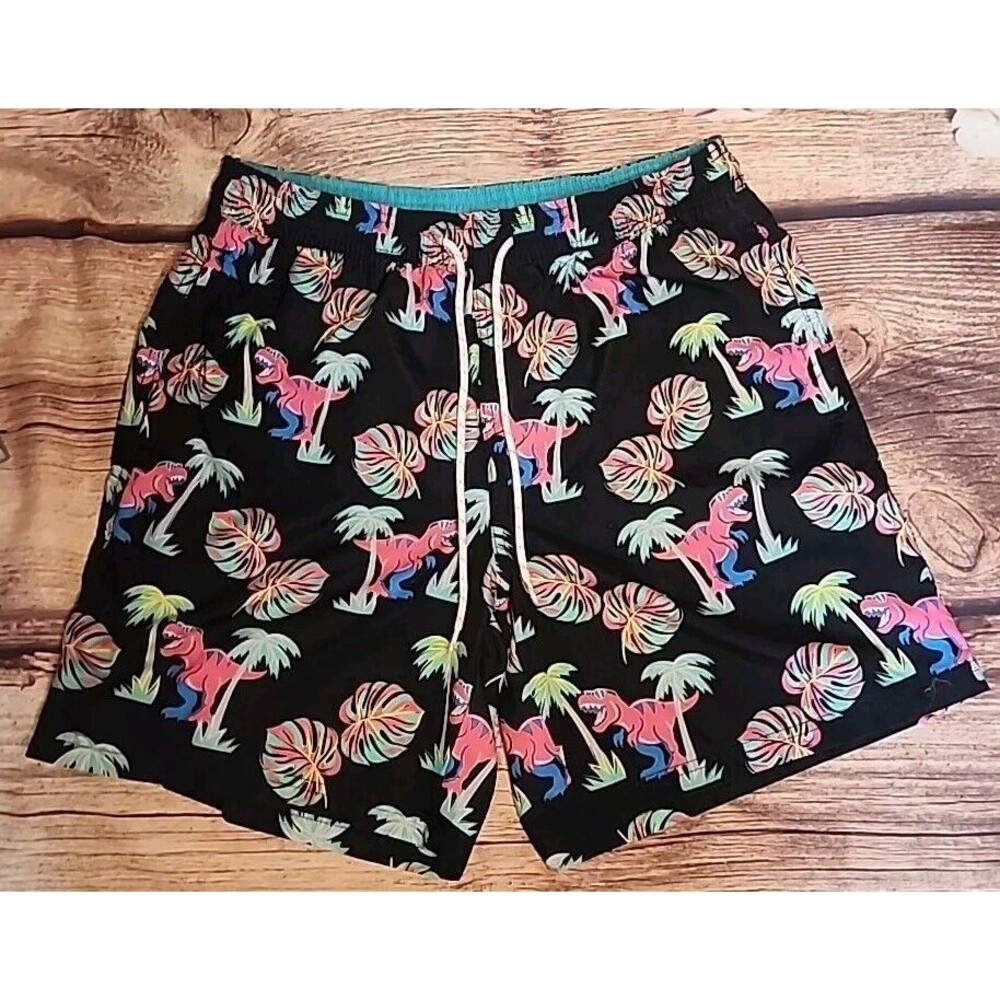No Boundaries swim trunks Black with Pink And Blue dinosaur men's Sz M 32-34